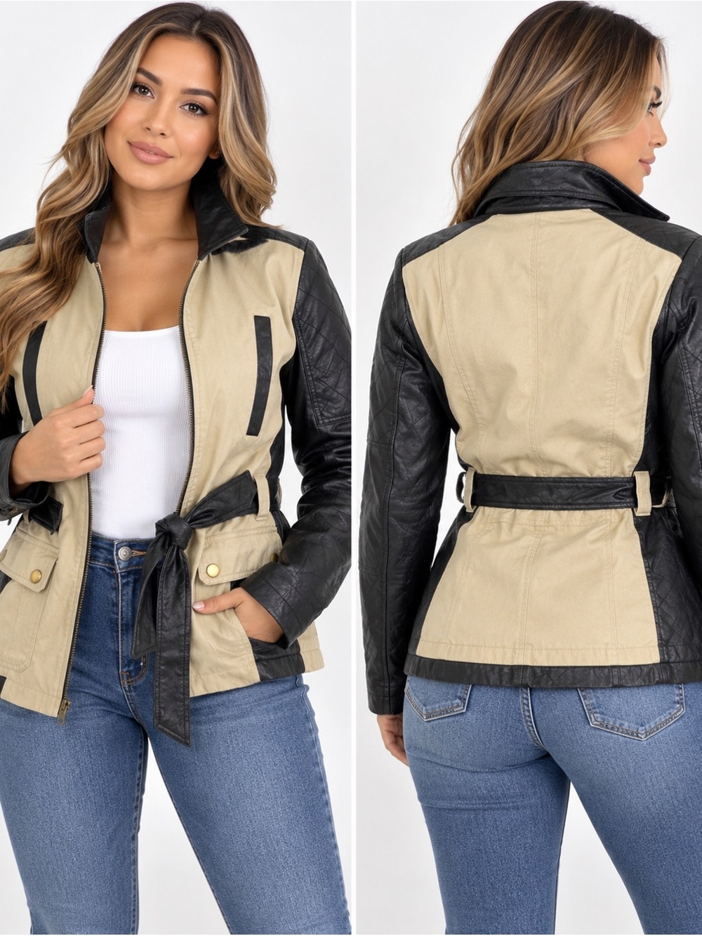 Dollhouse Black and Beige Military-Style Field Jacket